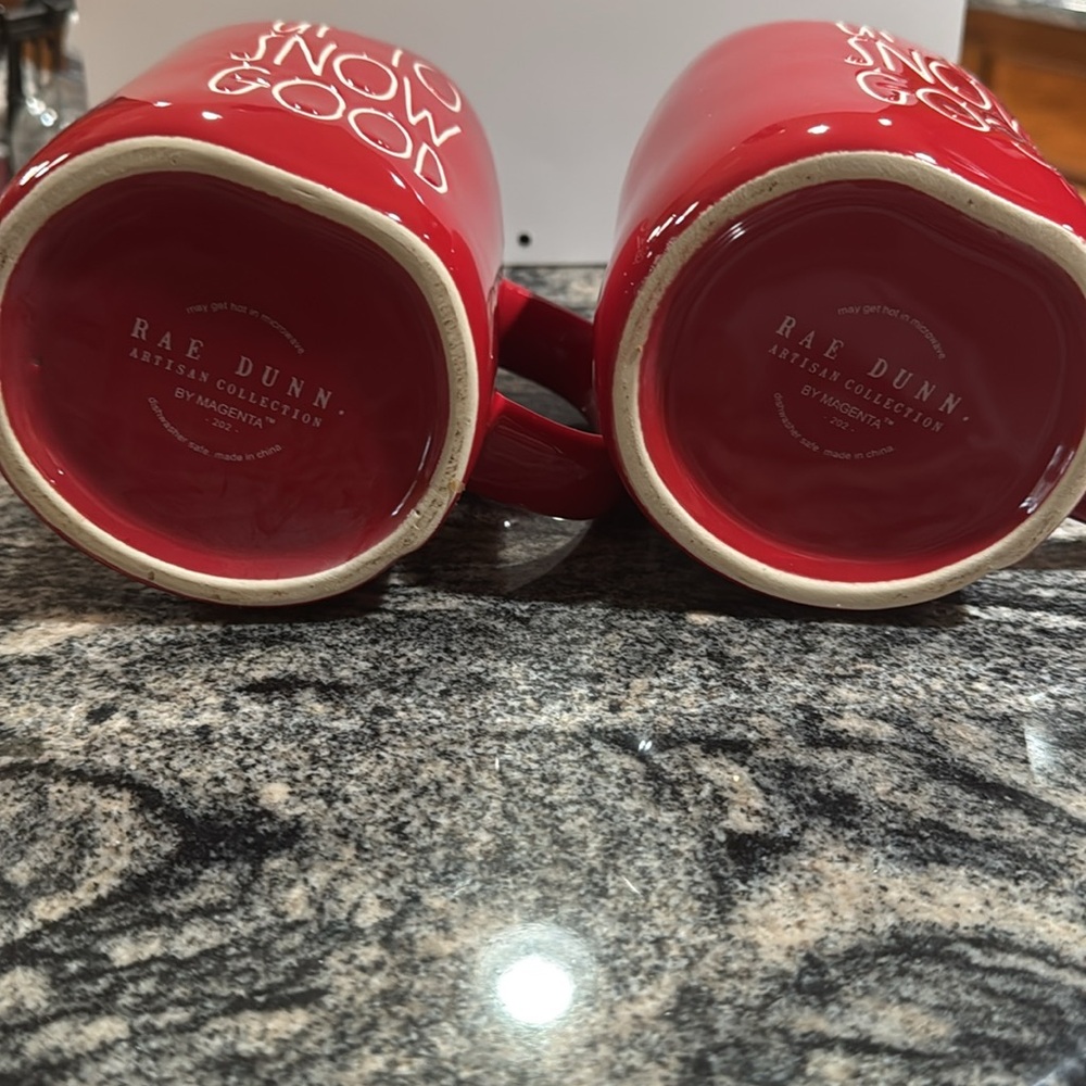 New❣️Rae Dunn Mug Set. Red with White Letters. “Up To Snow Good” Coffee HotCocoa - Picture 3 of 4